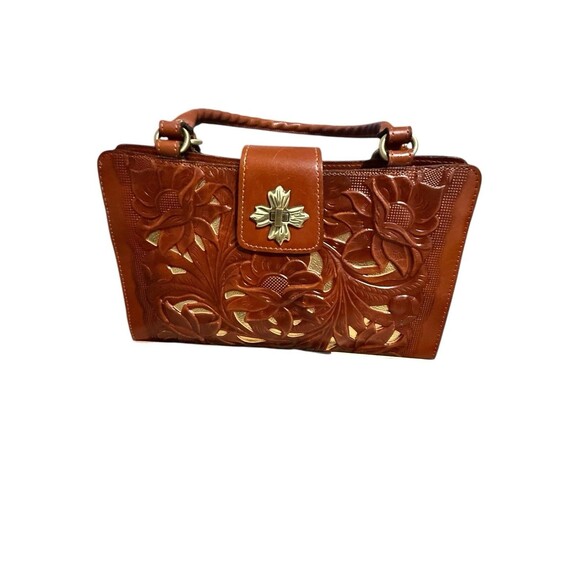 Patricia Nash Rosina Tooled Leather Satchel Tan Brown - Picture 7 of 16